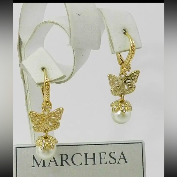 Marchesa Jewelry - NWT MARCHESA BUTTERFLY & FAUX PEARL DOUBLE DROP EARRINGS